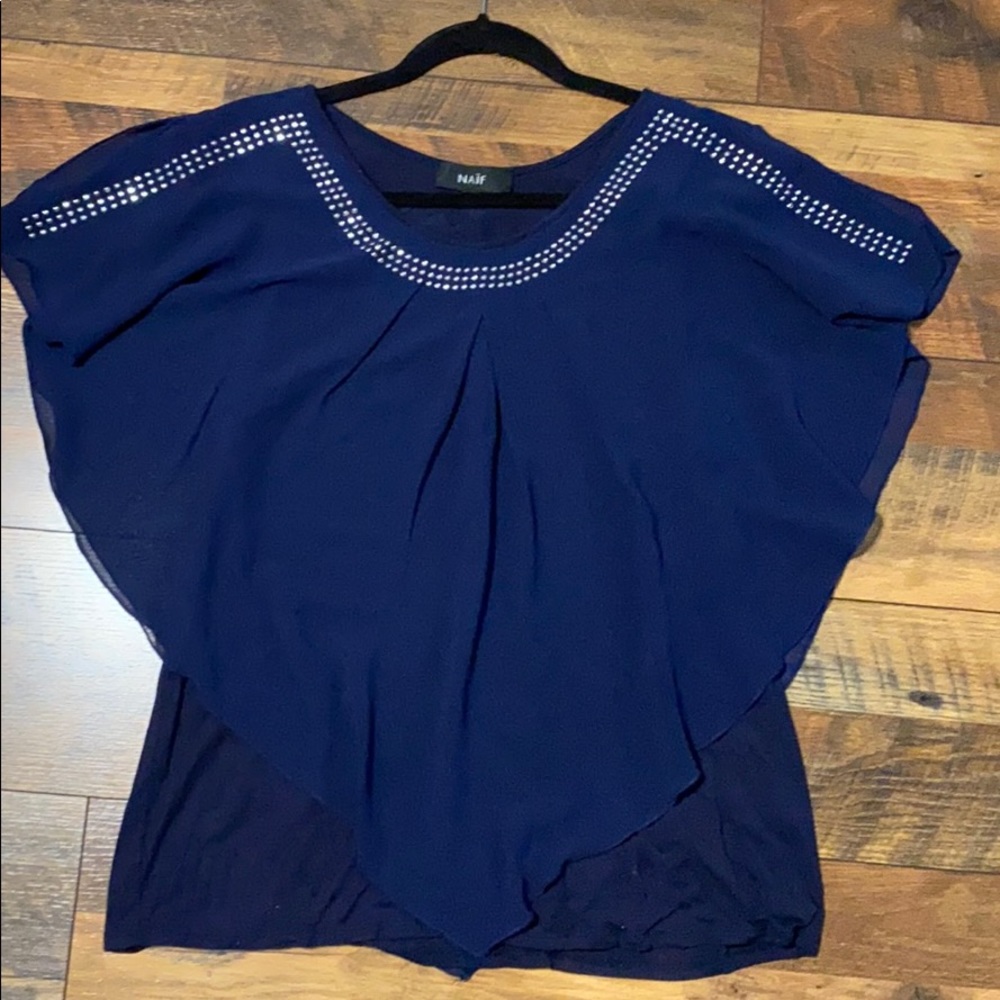 NAIF navy overlay blouse with silver detail. XL